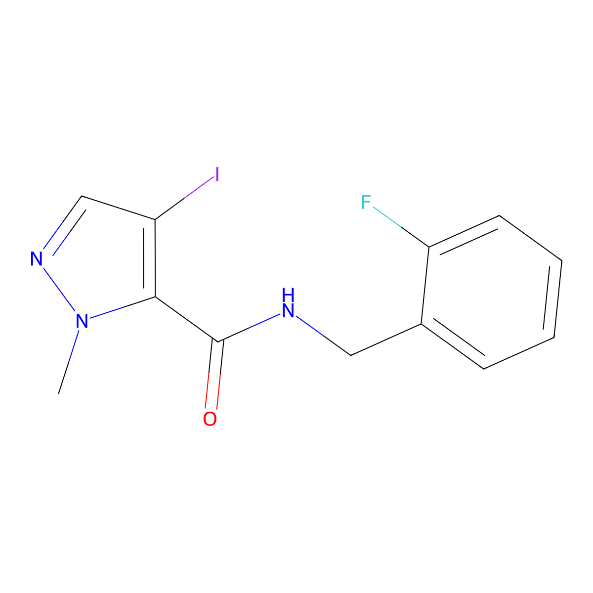 N-[(2-fluorophenyl)methyl]-4-iodo-2-methylpyrazole-3-carboxamide molecular structure, CAS 515121-89-8