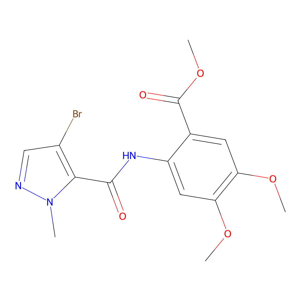 methyl 2-{[(4-bromo-1-methyl-1H-pyrazol-5-yl)carbonyl]amino}-4,5-dimethoxybenzoate molecular structure, CAS 515122-07-3