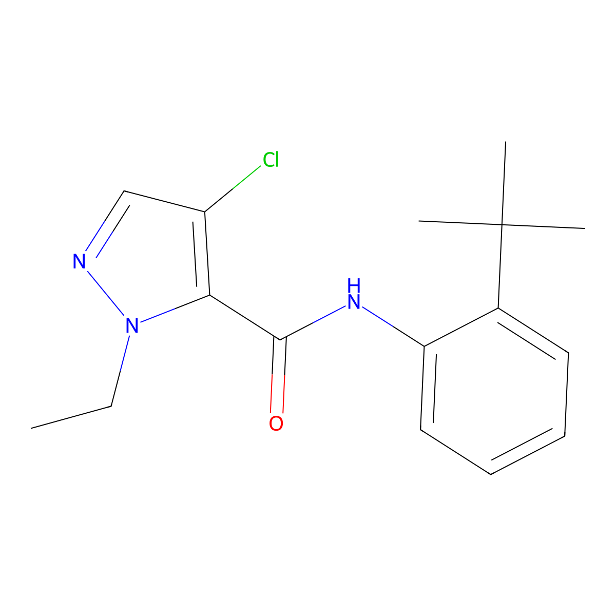 N-(2-tert-butylphenyl)-4-chloro-2-ethylpyrazole-3-carboxamide molecular structure, CAS 515122-16-4