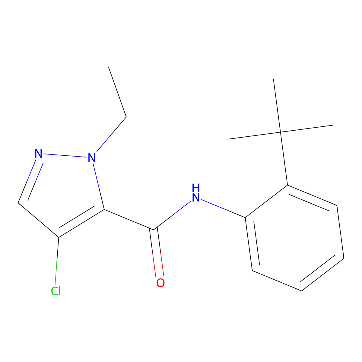 N-(2-tert-butylphenyl)-4-chloro-2-ethylpyrazole-3-carboxamide molecular structure, CAS 515122-16-4