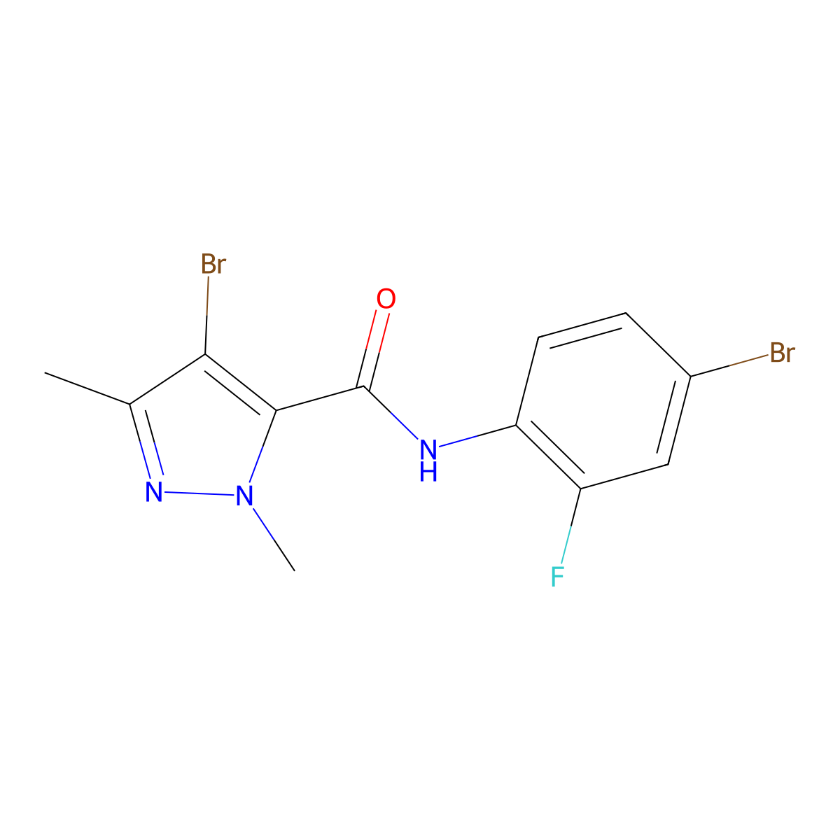 4-bromo-N-(4-bromo-2-fluorophenyl)-1,3-dimethyl-1H-pyrazole-5-carboxamide molecular structure, CAS 515122-19-7