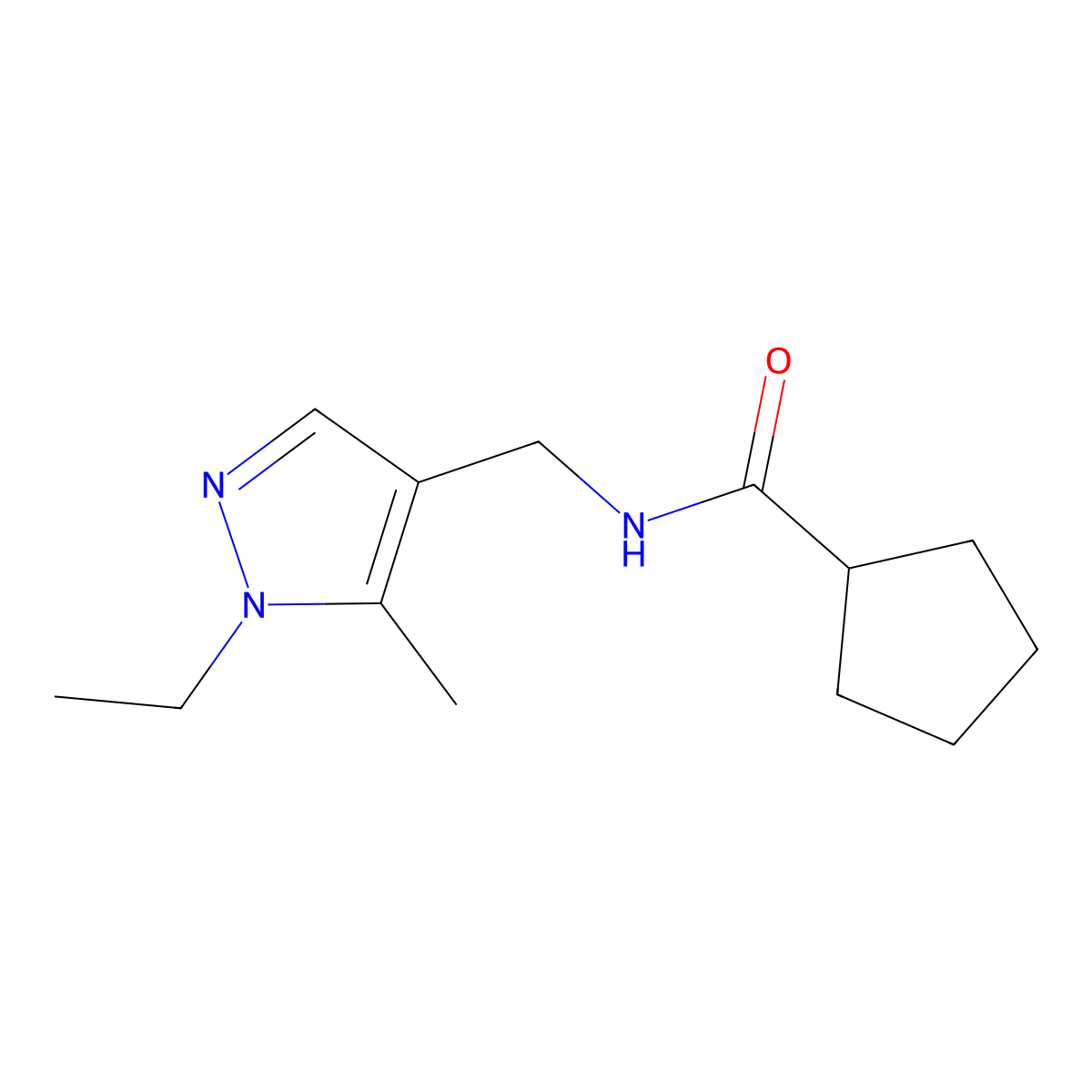 N-[(1-ethyl-5-methylpyrazol-4-yl)methyl]cyclopentanecarboxamide molecular structure, CAS 515122-22-2