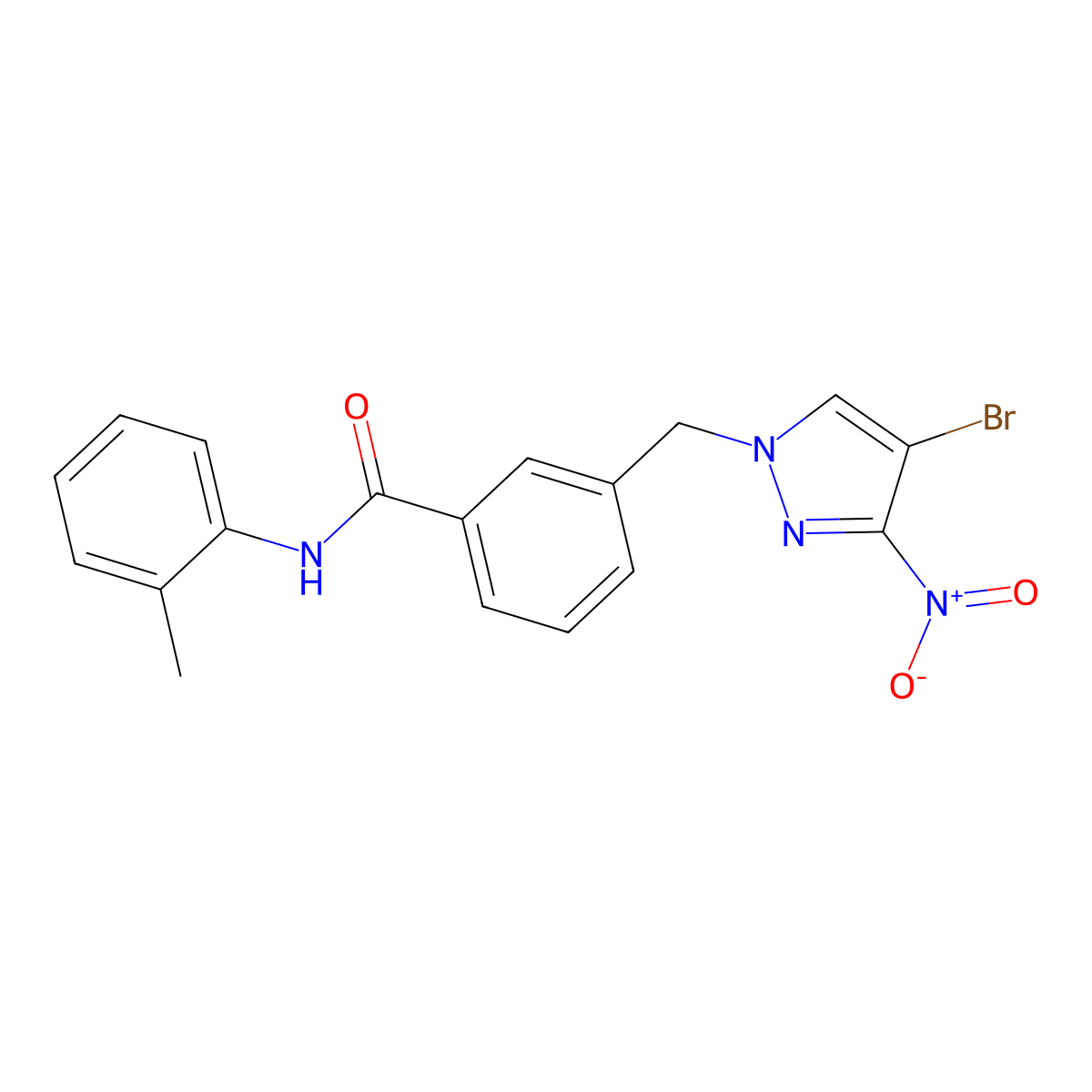 3-[(4-bromo-3-nitropyrazol-1-yl)methyl]-N-(2-methylphenyl)benzamide molecular structure, CAS 515122-24-4