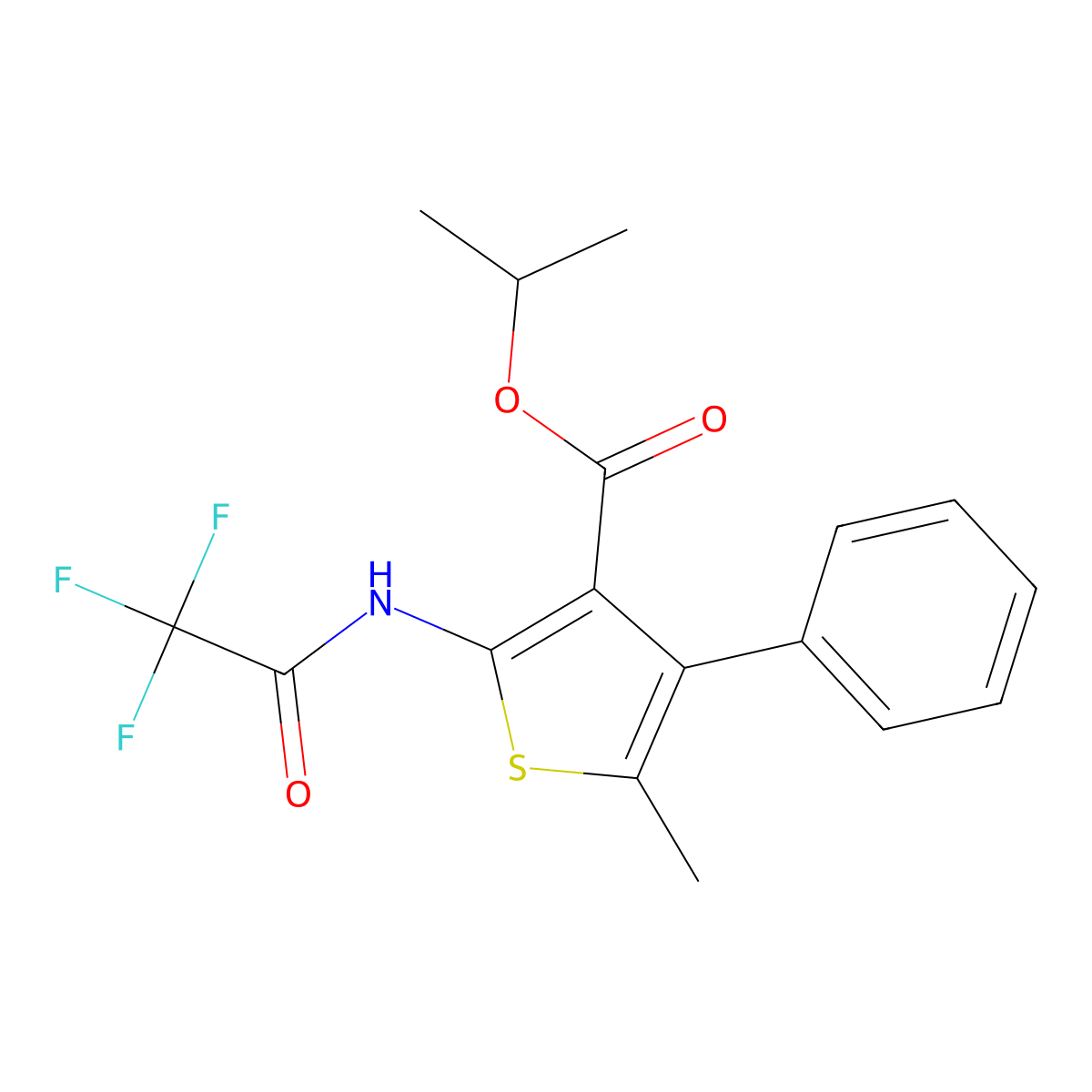 Isopropyl 5-methyl-4-phenyl-2-[(trifluoroacetyl)amino]-3-thiophenecarboxylate molecular structure, CAS 515122-42-6