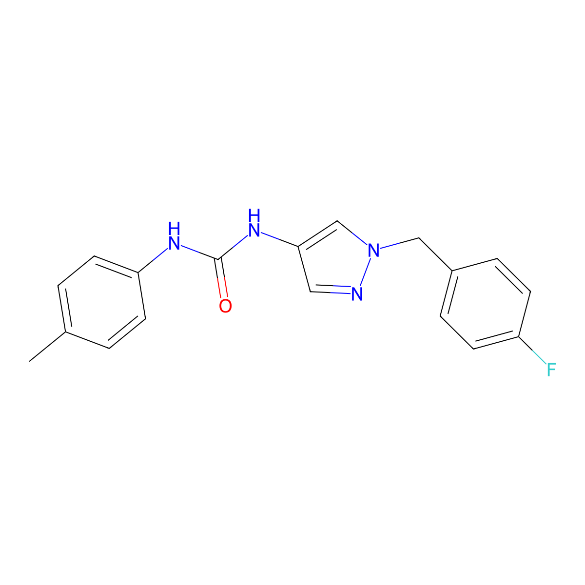 1-[1-[(4-Fluorophenyl)methyl]pyrazol-4-yl]-3-(4-methylphenyl)urea molecular structure, CAS 515122-45-9