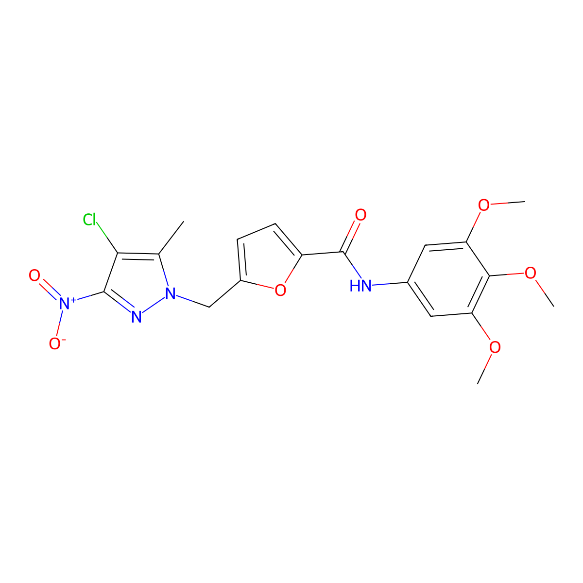 5-[(4-chloro-5-methyl-3-nitropyrazol-1-yl)methyl]-N-(3,4,5-trimethoxyphenyl)furan-2-carboxamide molecular structure, CAS 515122-55-1