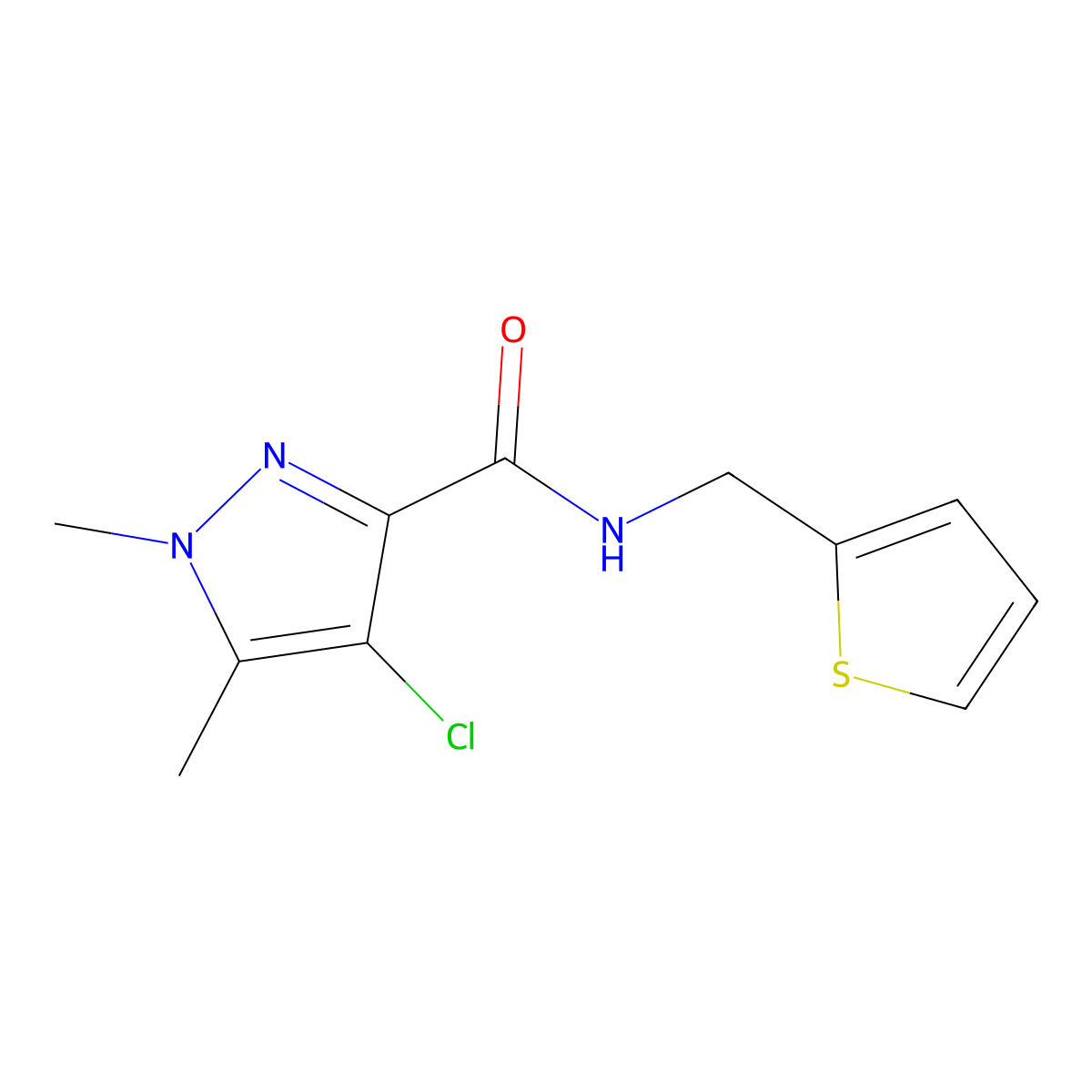 4-chloro-1,5-dimethyl-N-(thiophen-2-ylmethyl)pyrazole-3-carboxamide molecular structure, CAS 515122-61-9