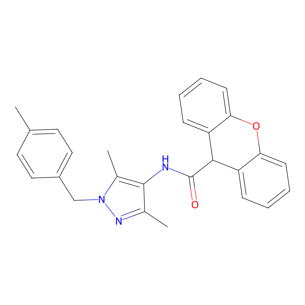 N-[3,5-dimethyl-1-[(4-methylphenyl)methyl]pyrazol-4-yl]-9H-xanthene-9-carboxamide molecular structure, CAS 515122-62-0