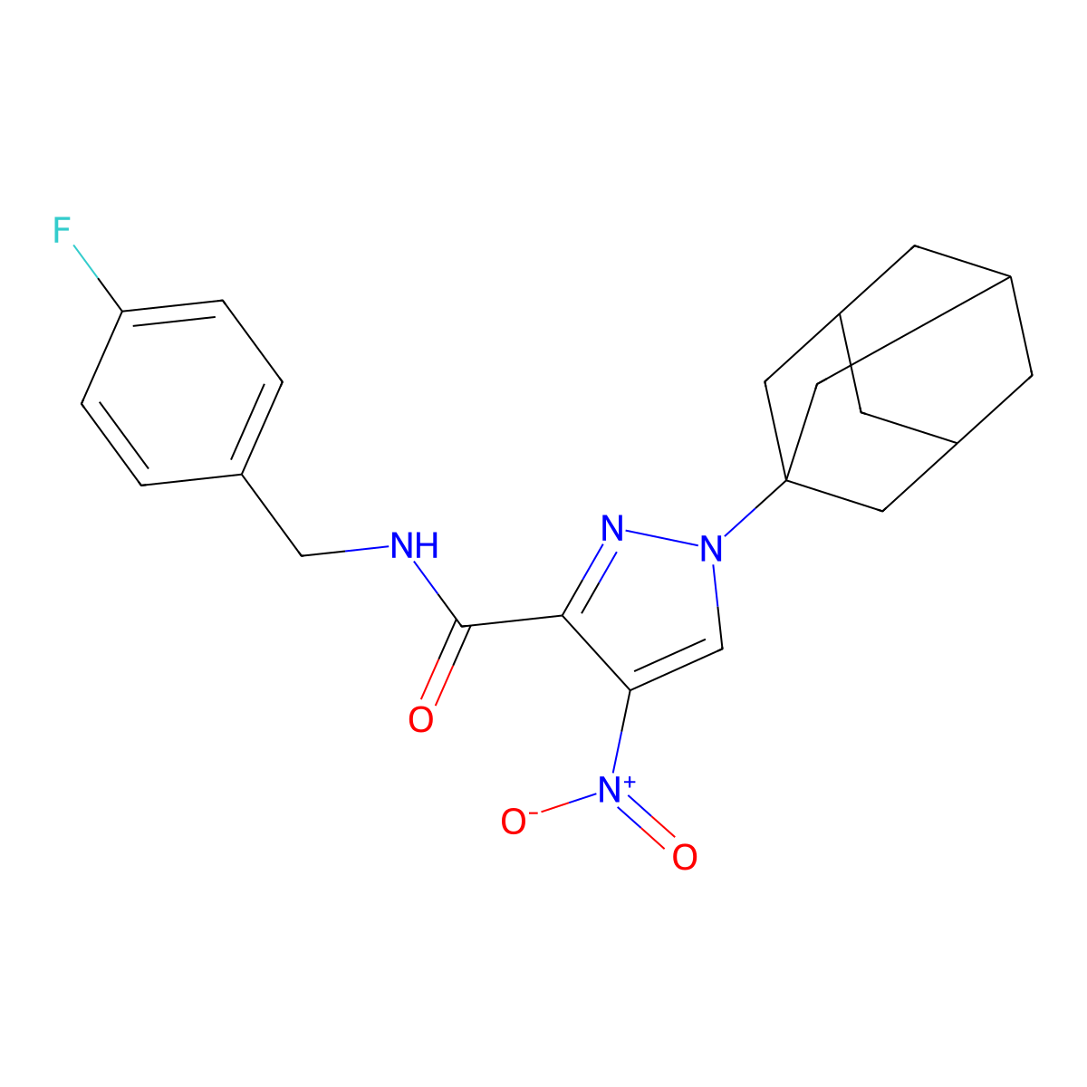1-(1-adamantyl)-N-[(4-fluorophenyl)methyl]-4-nitropyrazole-3-carboxamide molecular structure, CAS 515122-67-5