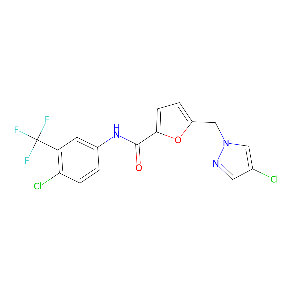 5-[(4-chloropyrazol-1-yl)methyl]-N-[4-chloro-3-(trifluoromethyl)phenyl]furan-2-carboxamide molecular structure, CAS 515122-69-7