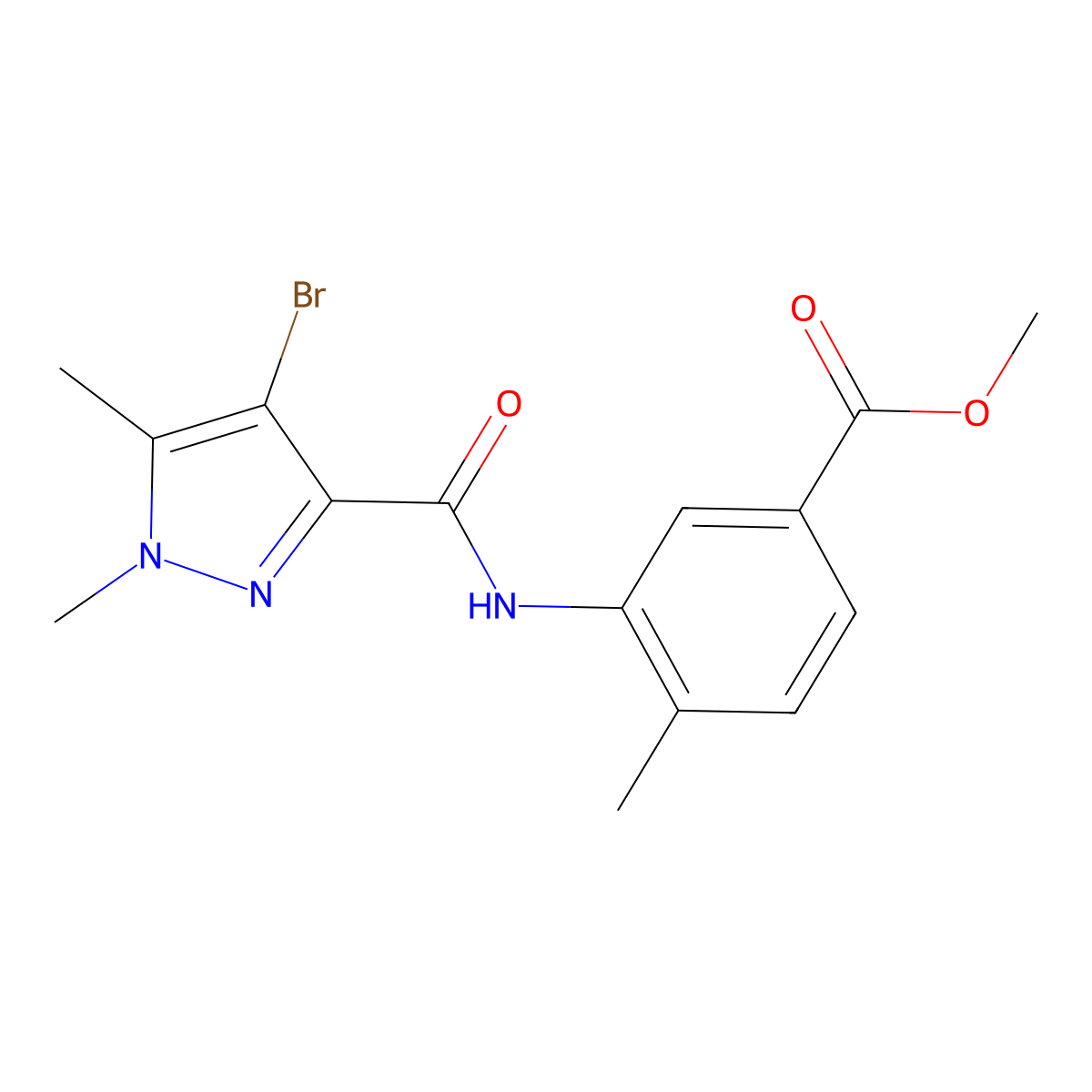 methyl 3-{[(4-bromo-1,5-dimethyl-1H-pyrazol-3-yl)carbonyl]amino}-4-methylbenzoate molecular structure, CAS 515122-92-6