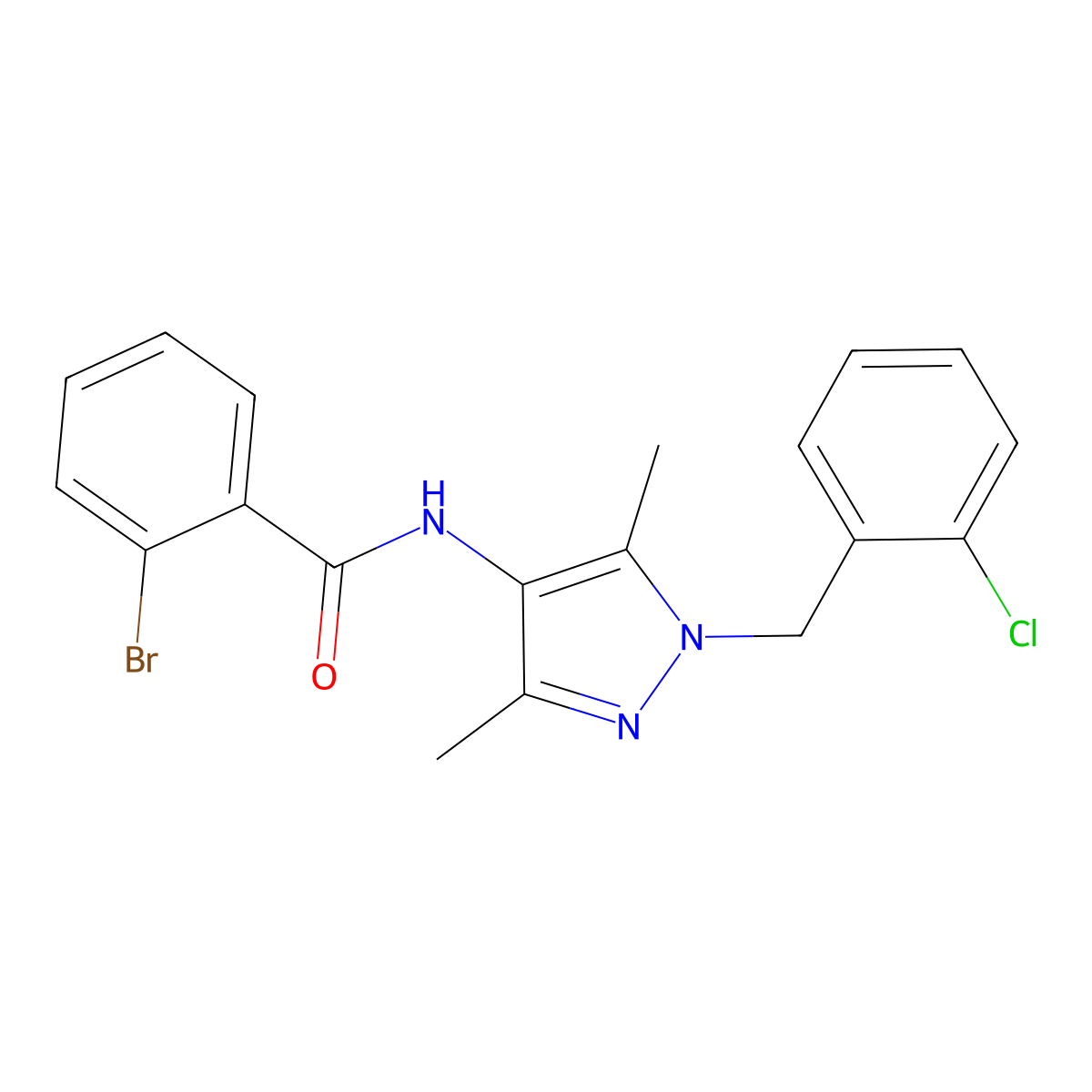 2-bromo-N-[1-[(2-chlorophenyl)methyl]-3,5-dimethylpyrazol-4-yl]benzamide molecular structure, CAS 515123-03-2
