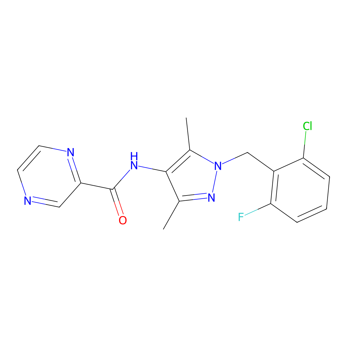 N-[1-[(2-chloro-6-fluorophenyl)methyl]-3,5-dimethylpyrazol-4-yl]pyrazine-2-carboxamide molecular structure, CAS 515123-12-3