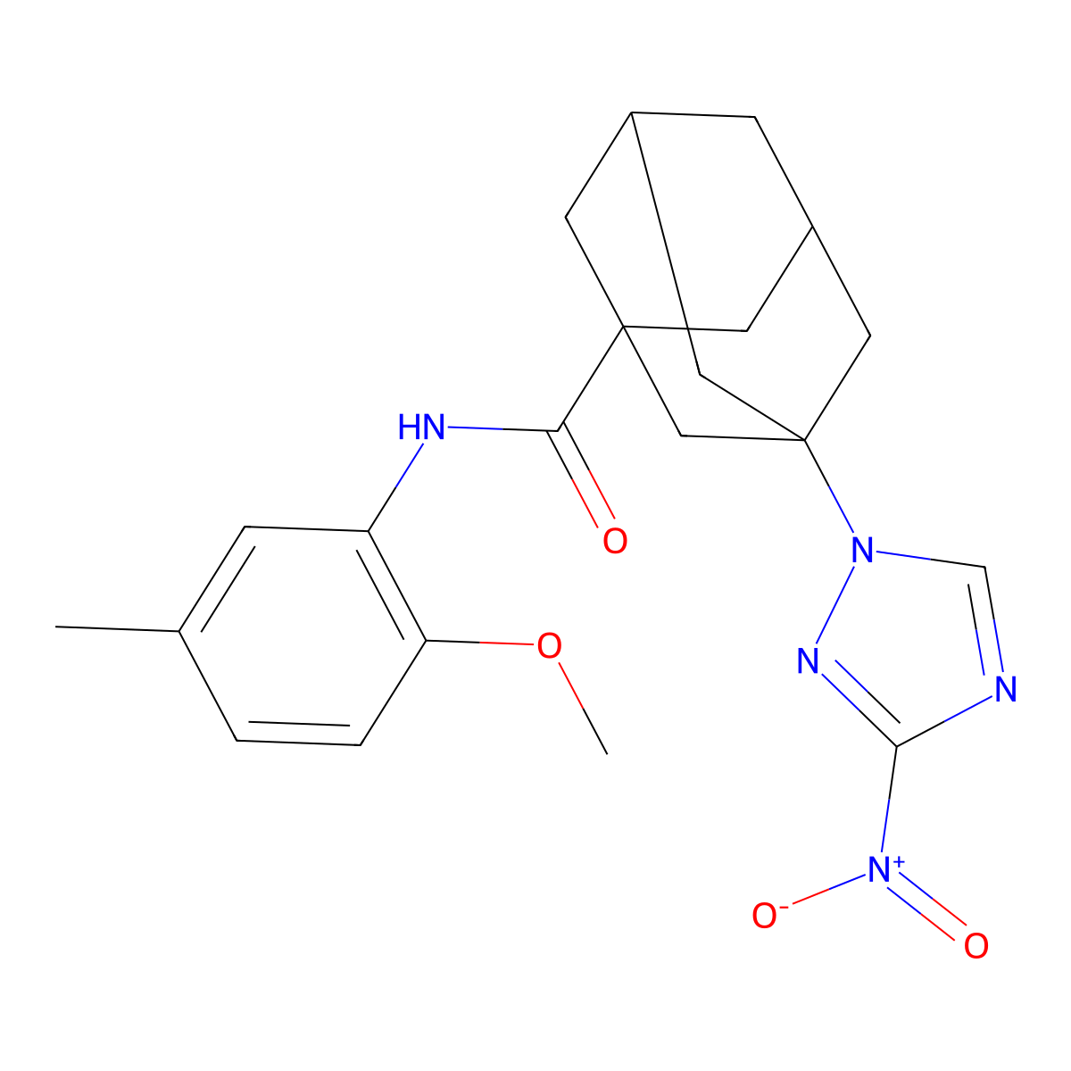 N-(2-methoxy-5-methylphenyl)-3-(3-nitro-1,2,4-triazol-1-yl)adamantane-1-carboxamide molecular structure, CAS 515123-27-0