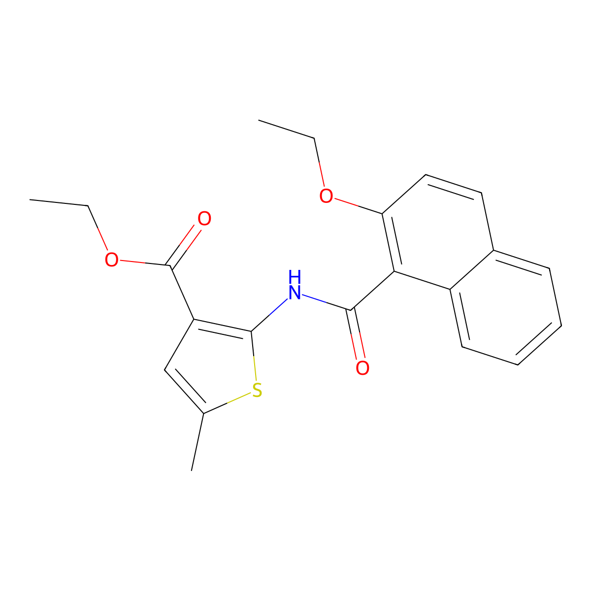 Ethyl 2-[(2-ethoxynaphthalene-1-carbonyl)amino]-5-methylthiophene-3-carboxylate molecular structure, CAS 515123-38-3