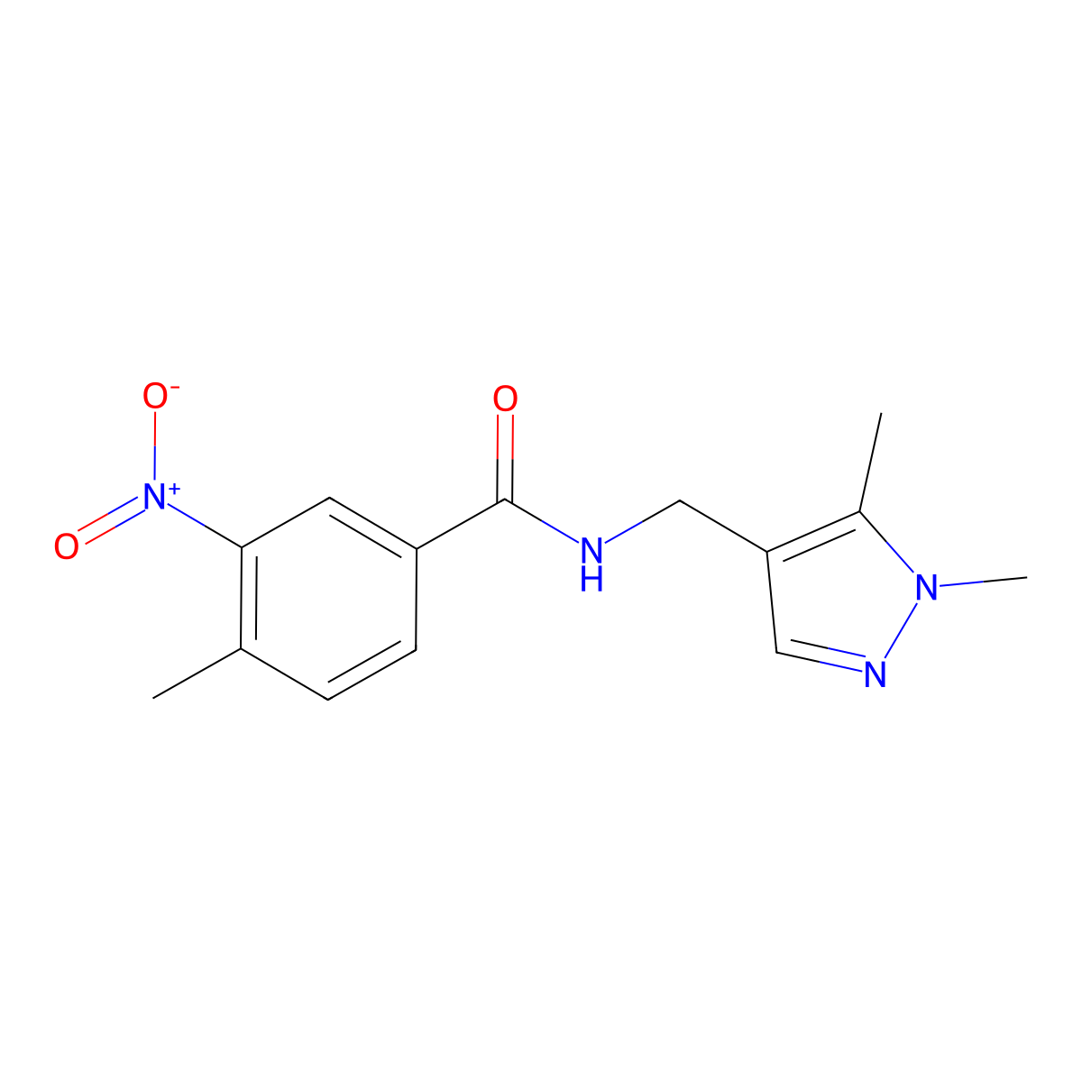N-[(1,5-dimethylpyrazol-4-yl)methyl]-4-methyl-3-nitrobenzamide molecular structure, CAS 515123-57-6
