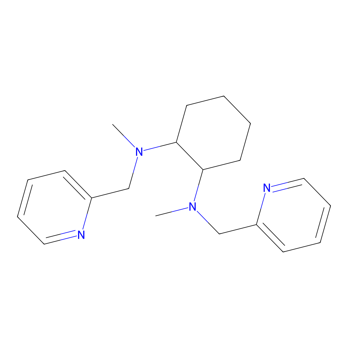 Rel-(1R,2R)-N1,N2-dimethyl-N1,N2-bis(pyridin-2-ylmethyl)cyclohexane-1,2-diamine molecular structure, CAS 515124-12-6