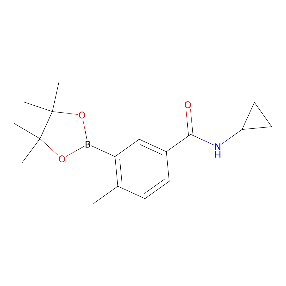 N-cyclopropyl-4-methyl-3-(4,4,5,5-tetramethyl-1,3,2-dioxaborolan-2-yl)benzamide molecular structure, CAS 515135-67-8