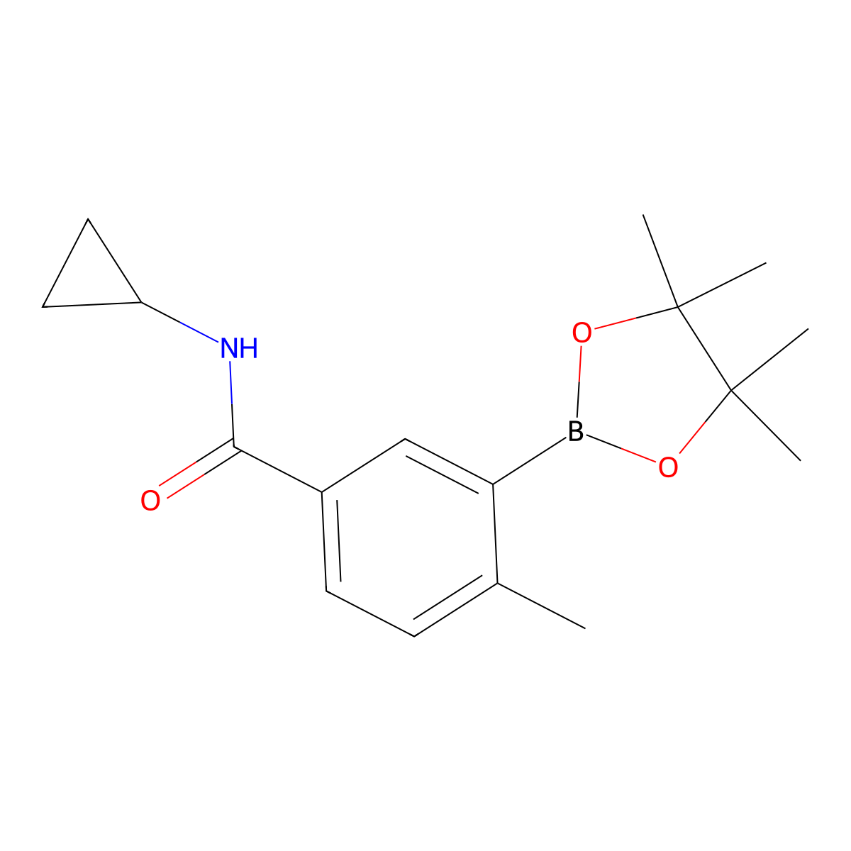 N-cyclopropyl-4-methyl-3-(4,4,5,5-tetramethyl-1,3,2-dioxaborolan-2-yl)benzamide molecular structure, CAS 515135-67-8