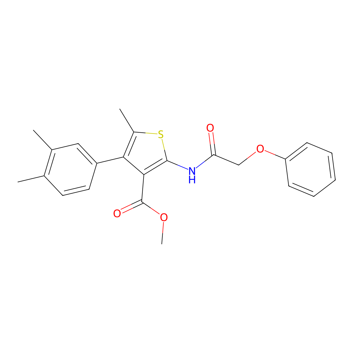 Methyl 4-(3,4-dimethylphenyl)-5-methyl-2-[(2-phenoxyacetyl)amino]thiophene-3-carboxylate molecular structure, CAS 515148-91-1