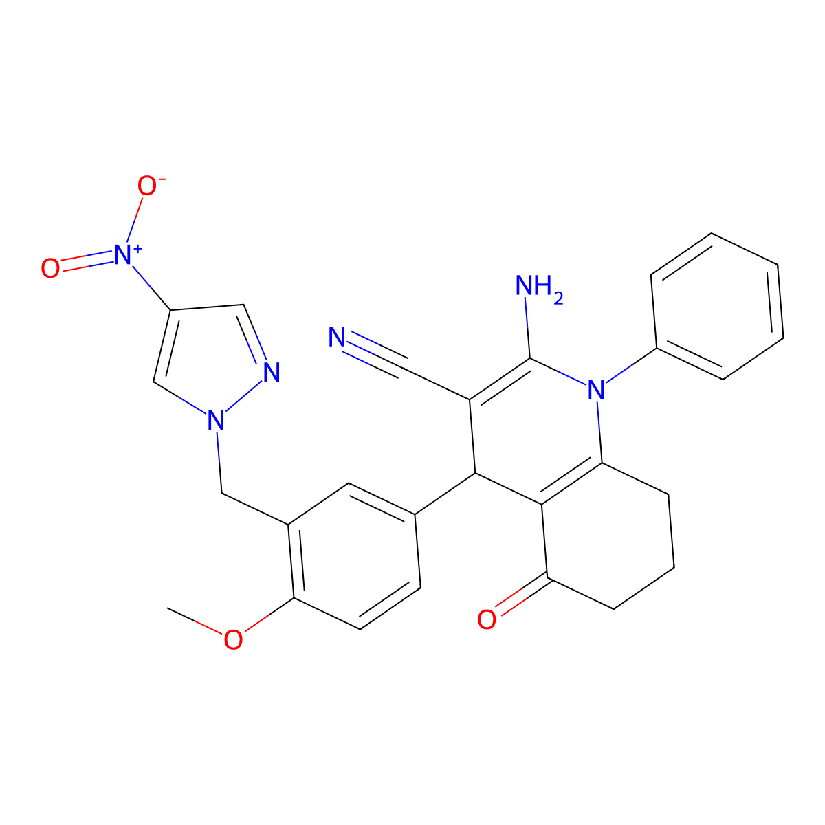 2-Amino-4-[4-methoxy-3-[(4-nitropyrazol-1-yl)methyl]phenyl]-5-oxo-1-phenyl-4,6,7,8-tetrahydroquinoline-3-carbonitrile molecular structure, CAS 515148-95-5