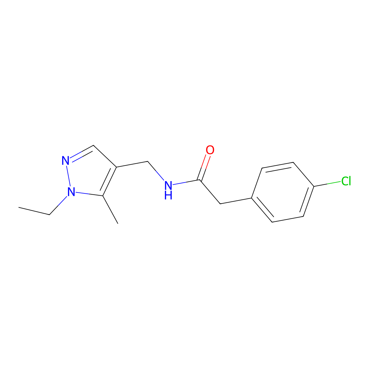 2-(4-chlorophenyl)-N-[(1-ethyl-5-methylpyrazol-4-yl)methyl]acetamide molecular structure, CAS 515149-00-5