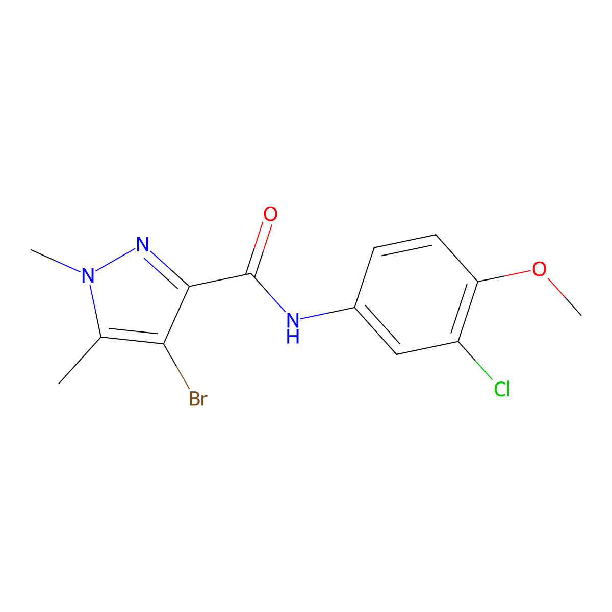4-bromo-N-(3-chloro-4-methoxyphenyl)-1,5-dimethylpyrazole-3-carboxamide molecular structure, CAS 515149-12-9