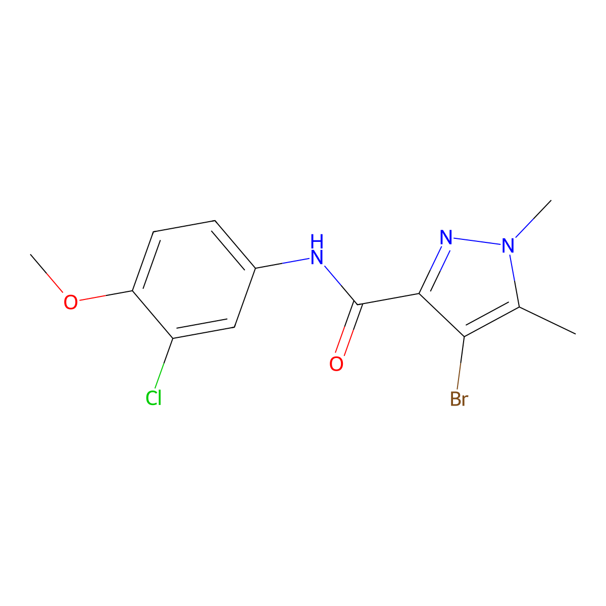 4-bromo-N-(3-chloro-4-methoxyphenyl)-1,5-dimethylpyrazole-3-carboxamide molecular structure, CAS 515149-12-9