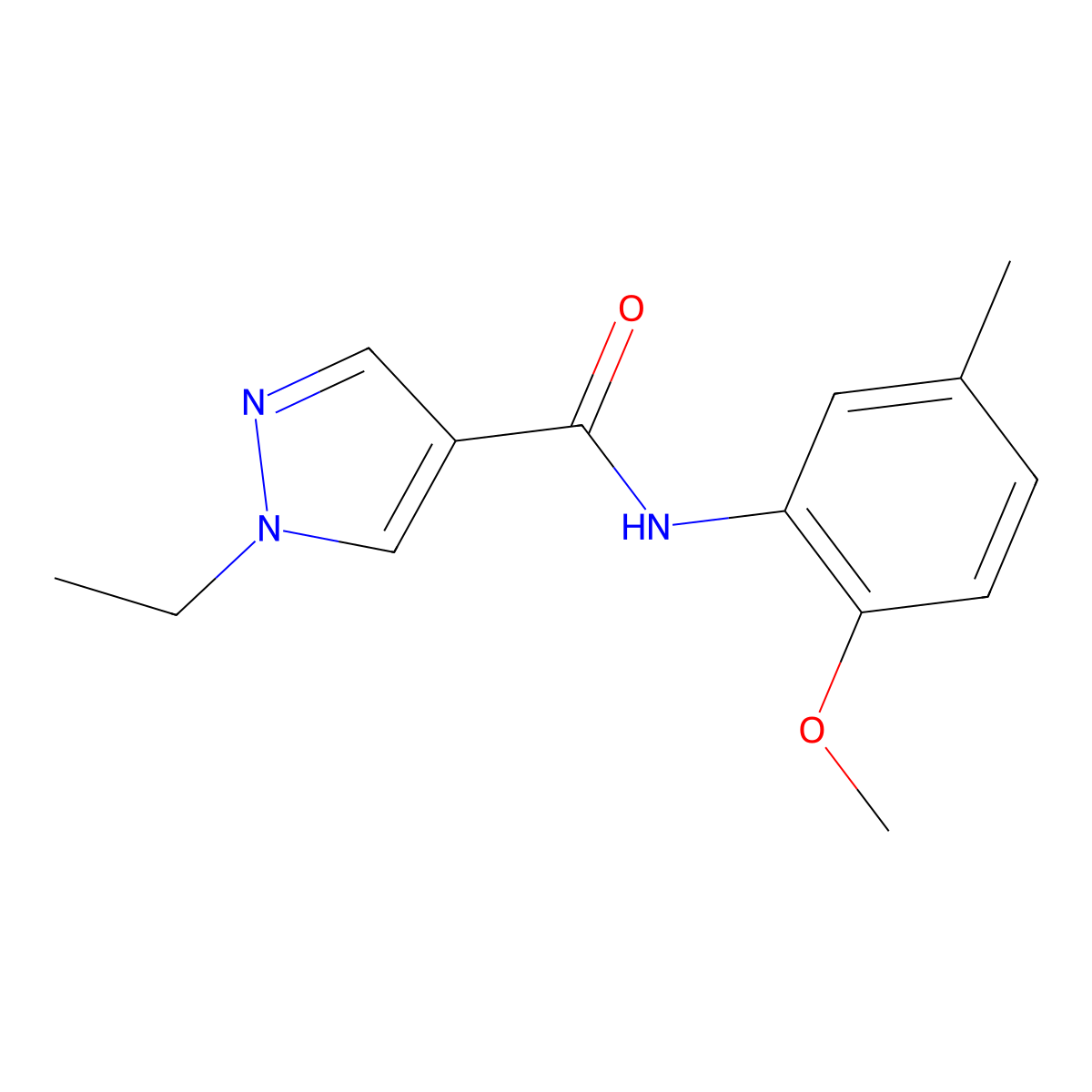 1-ethyl-N-(2-methoxy-5-methylphenyl)pyrazole-4-carboxamide molecular structure, CAS 515149-13-0