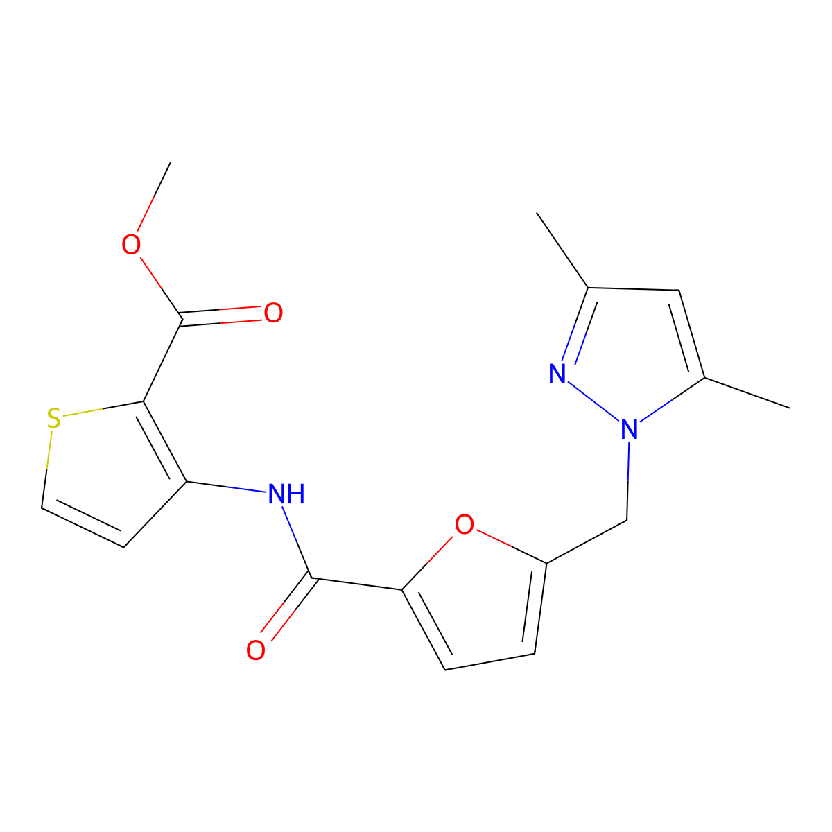 Methyl 3-[[5-[(3,5-dimethylpyrazol-1-yl)methyl]furan-2-carbonyl]amino]thiophene-2-carboxylate molecular structure, CAS 515149-19-6
