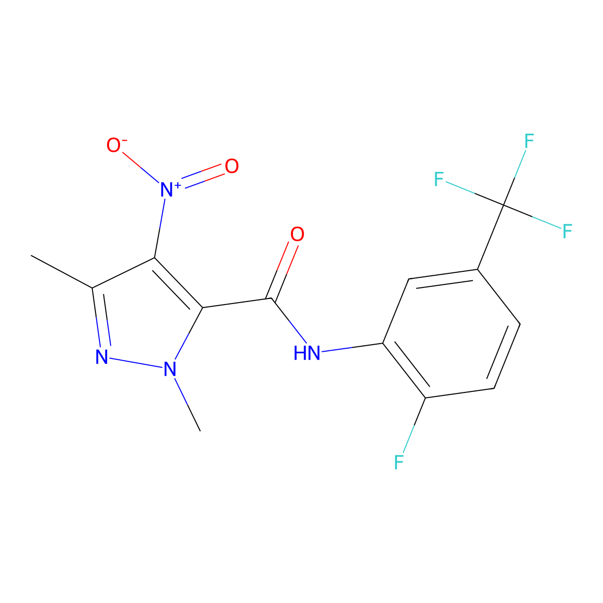 N-[2-fluoro-5-(trifluoromethyl)phenyl]-2,5-dimethyl-4-nitropyrazole-3-carboxamide molecular structure, CAS 515149-34-5