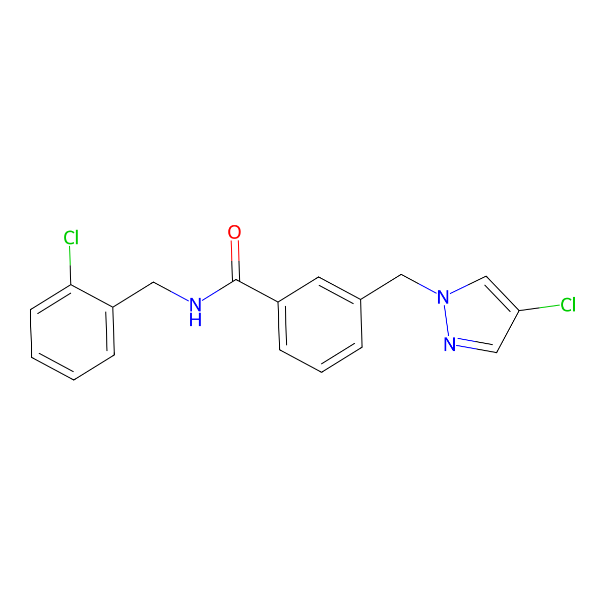 N-[(2-chlorophenyl)methyl]-3-[(4-chloropyrazol-1-yl)methyl]benzamide molecular structure, CAS 515149-36-7