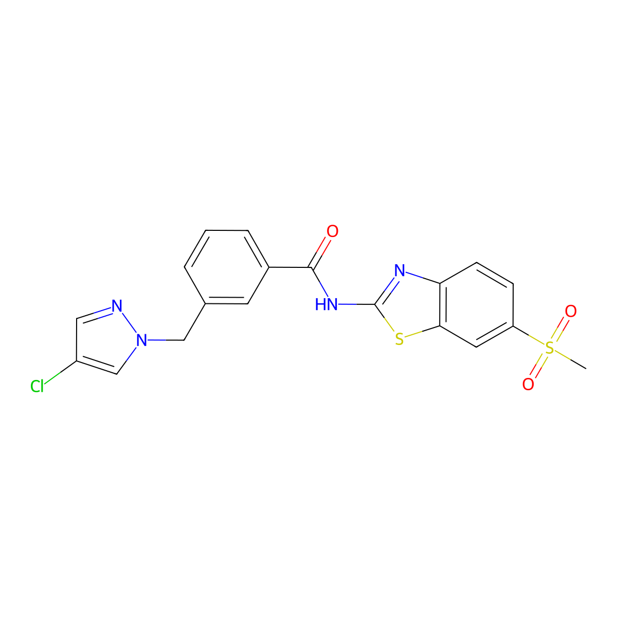 3-[(4-chloropyrazol-1-yl)methyl]-N-(6-methylsulfonyl-1,3-benzothiazol-2-yl)benzamide molecular structure, CAS 515149-37-8