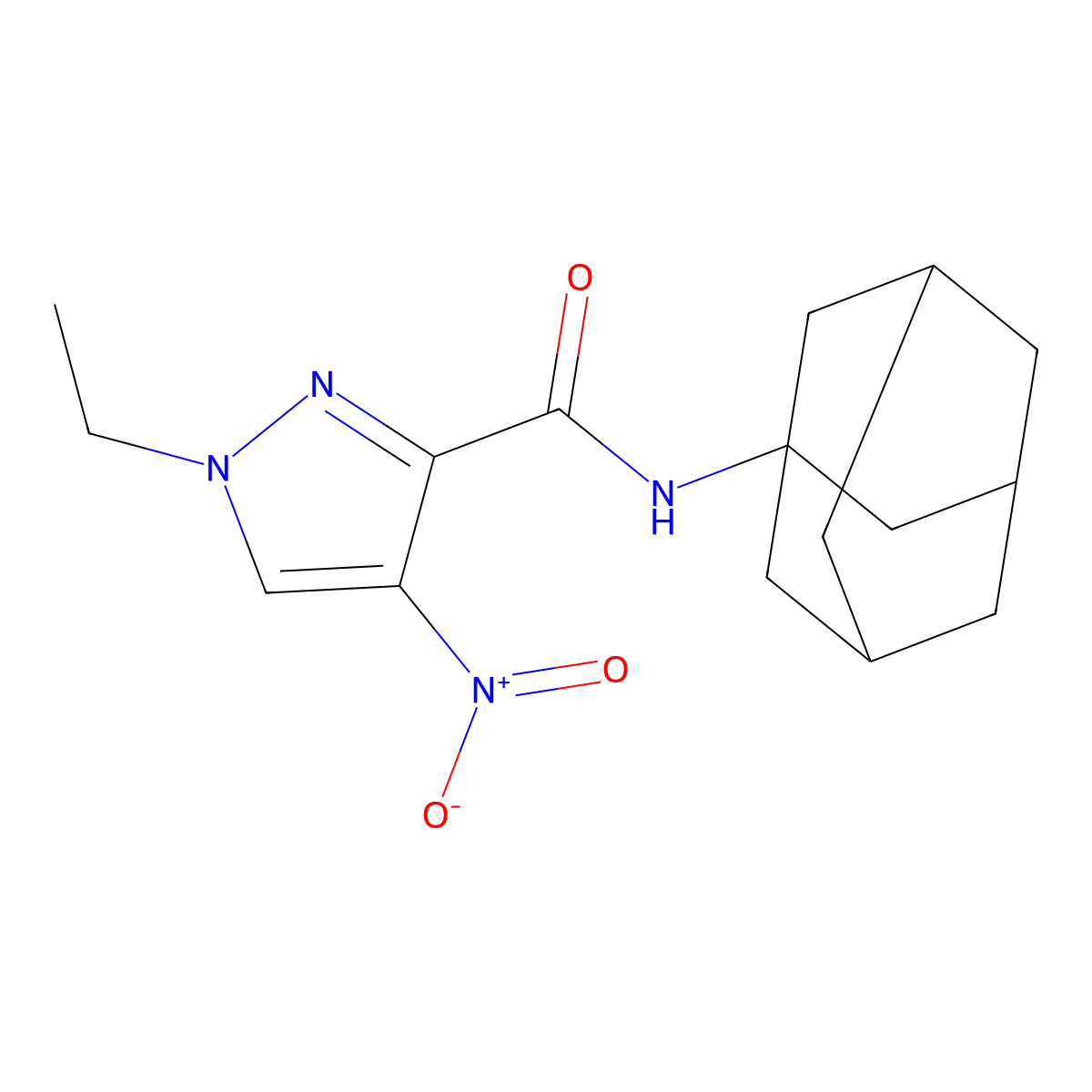 N-(1-adamantyl)-1-ethyl-4-nitro-1H-pyrazole-3-carboxamide molecular structure, CAS 515149-42-5