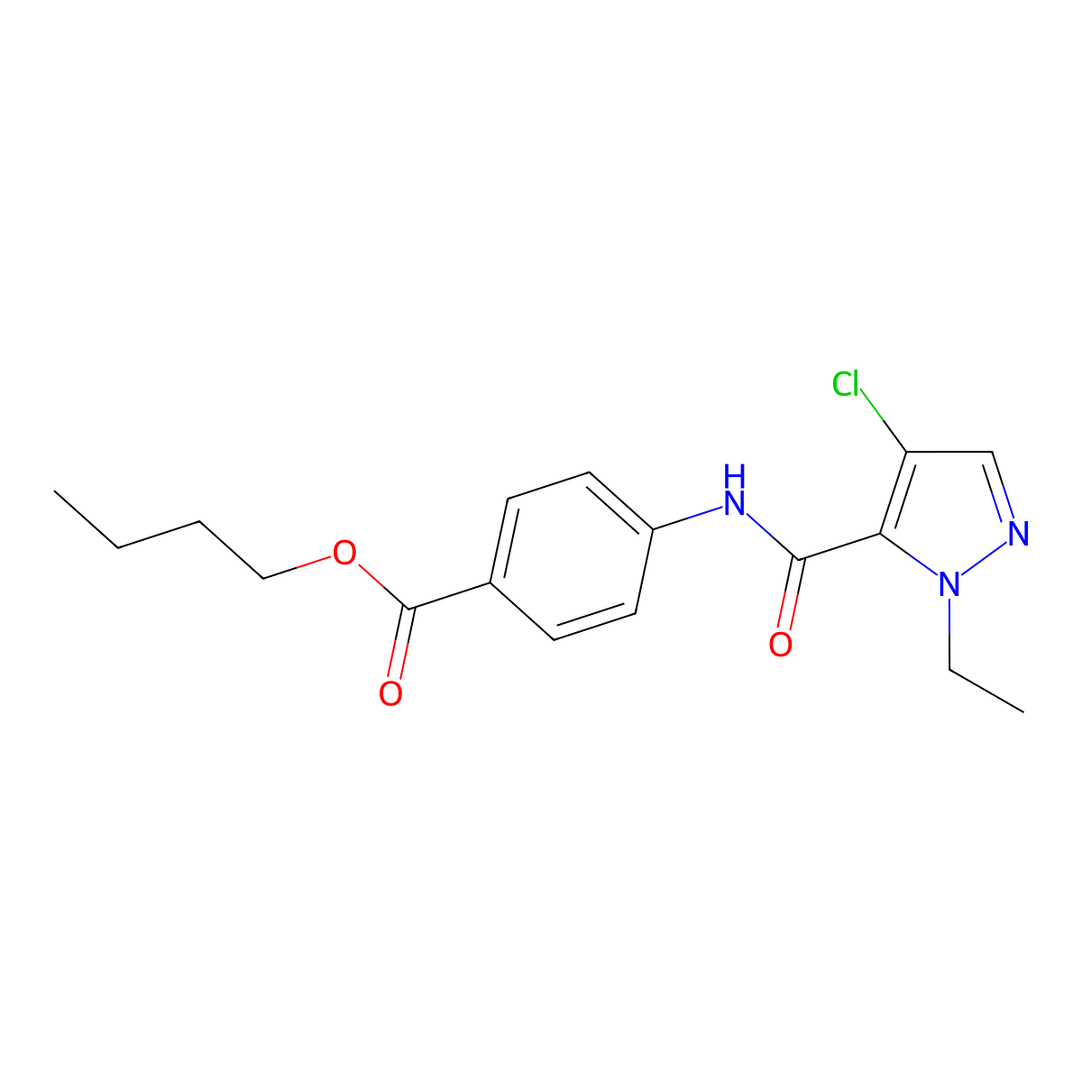 butyl 4-{[(4-chloro-1-ethyl-1H-pyrazol-5-yl)carbonyl]amino}benzoate molecular structure, CAS 515149-46-9