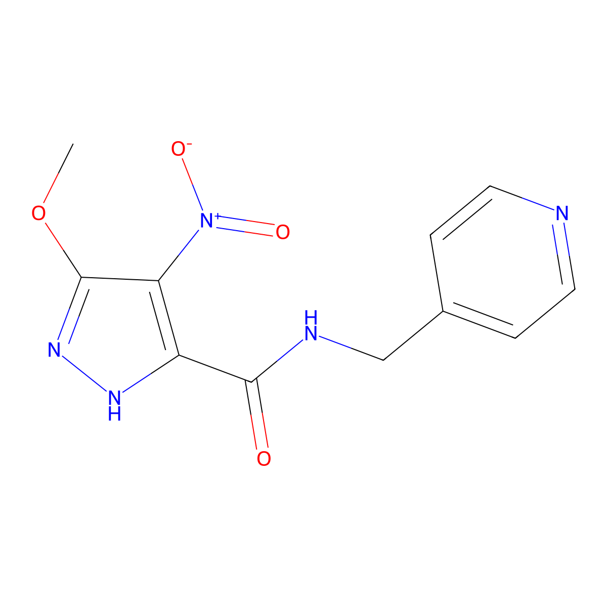 3-methoxy-4-nitro-N-(pyridin-4-ylmethyl)-1H-pyrazole-5-carboxamide molecular structure, CAS 515149-47-0