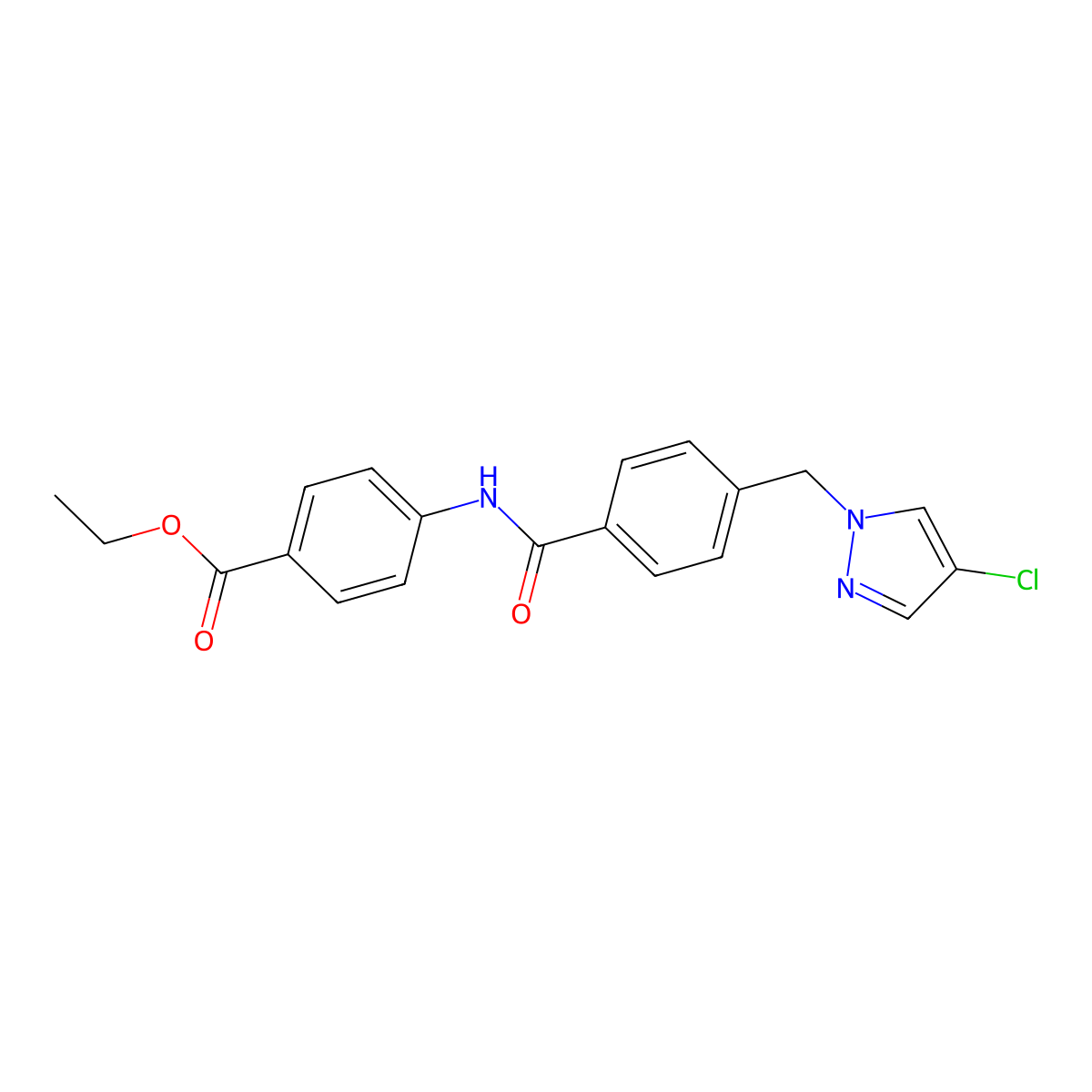 Ethyl 4-[[4-[(4-chloropyrazol-1-yl)methyl]benzoyl]amino]benzoate molecular structure, CAS 515149-58-3