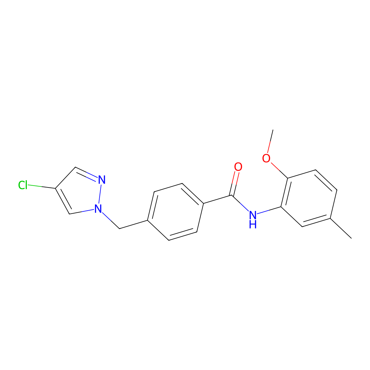 4-[(4-chloropyrazol-1-yl)methyl]-N-(2-methoxy-5-methylphenyl)benzamide molecular structure, CAS 515149-59-4