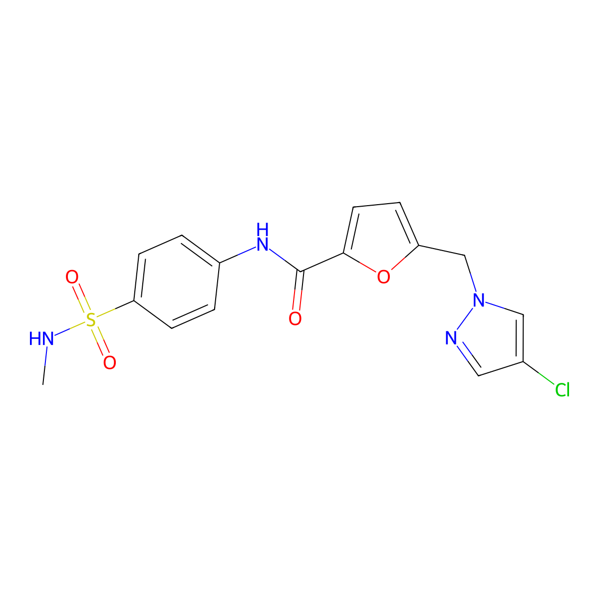 5-[(4-chloropyrazol-1-yl)methyl]-N-[4-(methylsulfamoyl)phenyl]furan-2-carboxamide molecular structure, CAS 515149-62-9