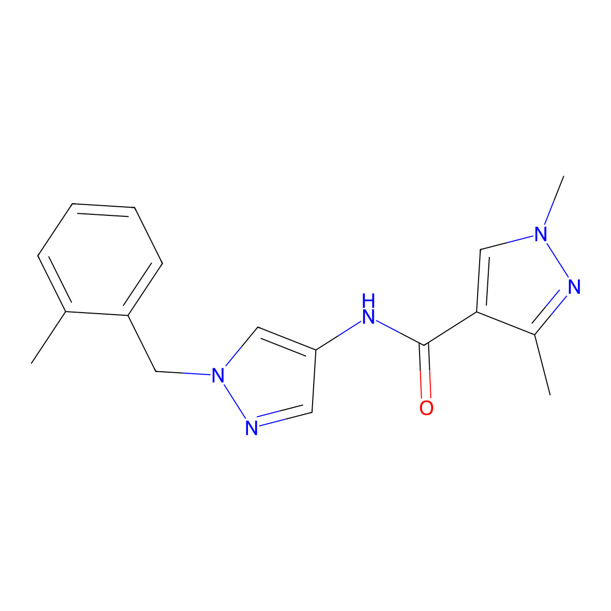 1,3-dimethyl-N-[1-[(2-methylphenyl)methyl]pyrazol-4-yl]pyrazole-4-carboxamide molecular structure, CAS 515149-66-3
