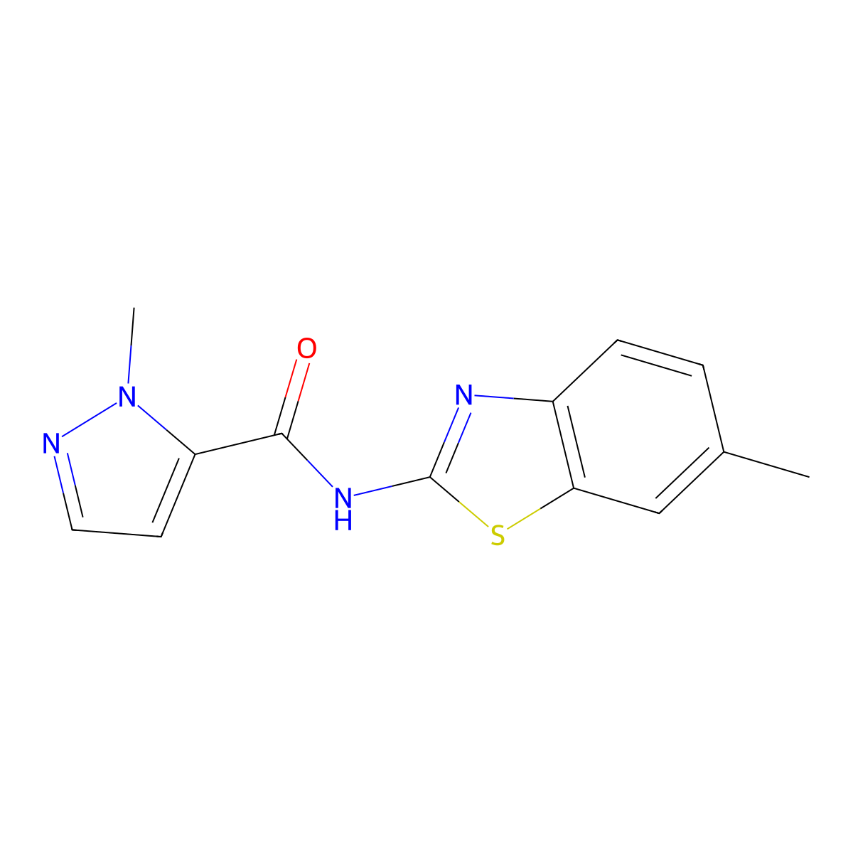 1-methyl-N-(6-methylbenzo[d]thiazol-2-yl)-1H-pyrazole-5-carboxamide molecular structure, CAS 515149-84-5