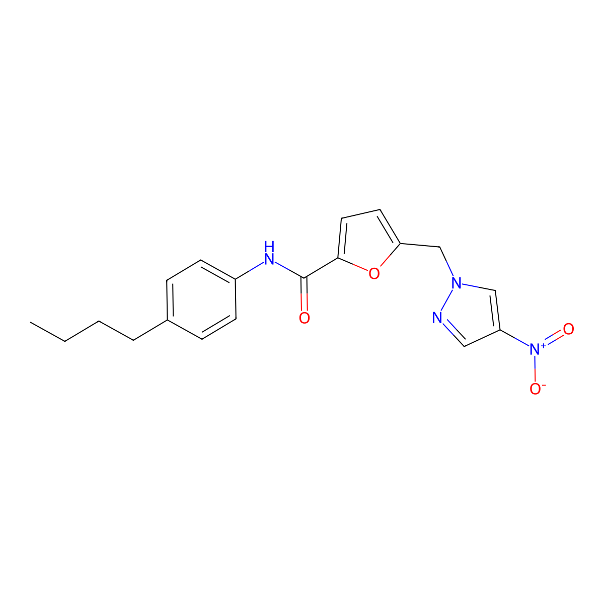 N-(4-butylphenyl)-5-[(4-nitropyrazol-1-yl)methyl]furan-2-carboxamide molecular structure, CAS 515149-87-8