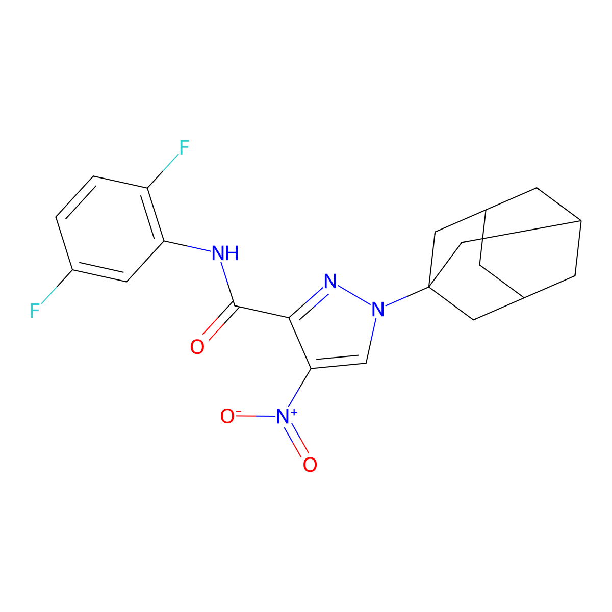 1-(1-adamantyl)-N-(2,5-difluorophenyl)-4-nitropyrazole-3-carboxamide molecular structure, CAS 515149-94-7