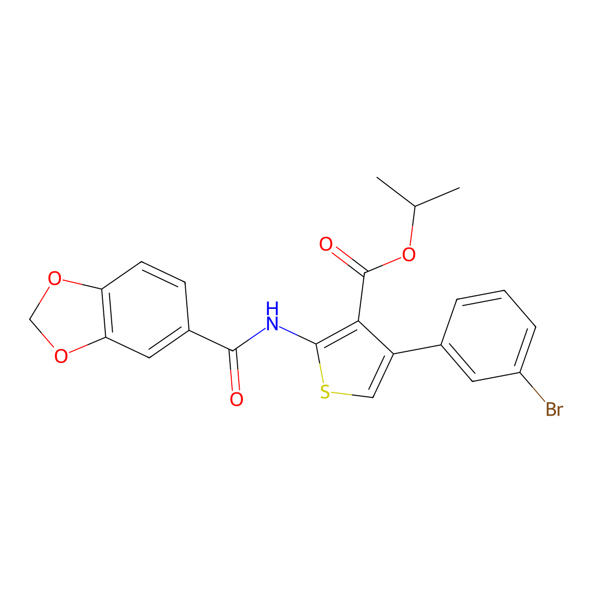 Propan-2-yl 2-(1,3-benzodioxole-5-carbonylamino)-4-(3-bromophenyl)thiophene-3-carboxylate molecular structure, CAS 515149-98-1