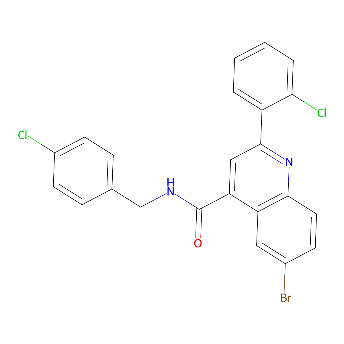 6-bromo-2-(2-chlorophenyl)-N-[(4-chlorophenyl)methyl]quinoline-4-carboxamide molecular structure, CAS 515149-99-2