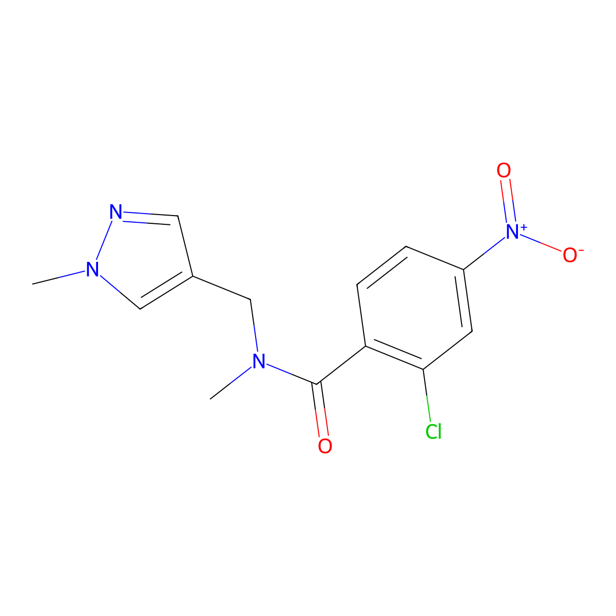 2-chloro-N-methyl-N-[(1-methylpyrazol-4-yl)methyl]-4-nitrobenzamide molecular structure, CAS 515150-02-4