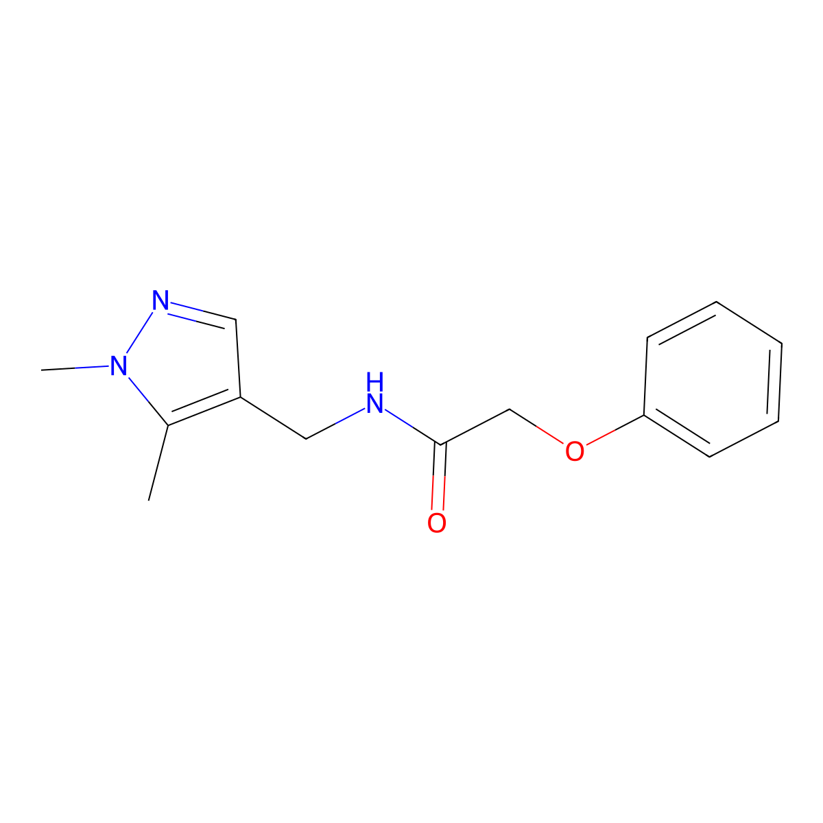 N-[(1,5-dimethylpyrazol-4-yl)methyl]-2-phenoxyacetamide molecular structure, CAS 515150-05-7