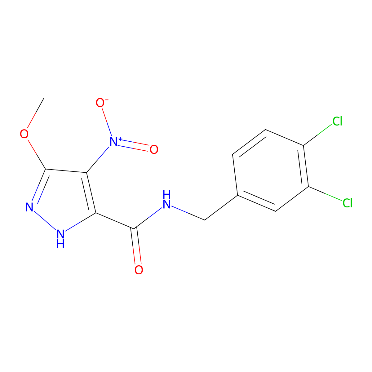 N-(3,4-dichlorobenzyl)-3-methoxy-4-nitro-1H-pyrazole-5-carboxamide molecular structure, CAS 515150-21-7