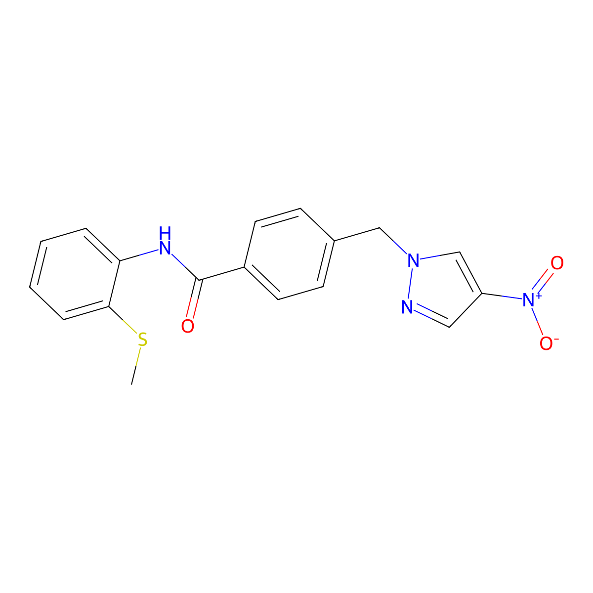 N-(2-methylsulfanylphenyl)-4-[(4-nitropyrazol-1-yl)methyl]benzamide molecular structure, CAS 515150-23-9