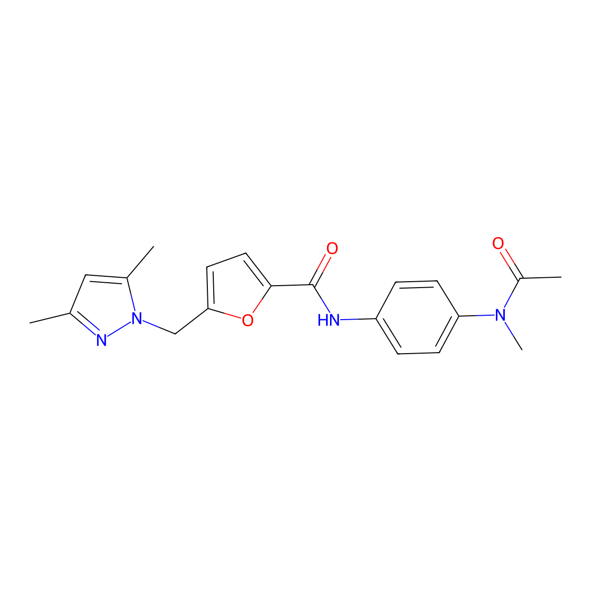 N-{4-[acetyl(methyl)amino]phenyl}-5-[(3,5-dimethyl-1H-pyrazol-1-yl)methyl]-2-furamide molecular structure, CAS 515150-28-4